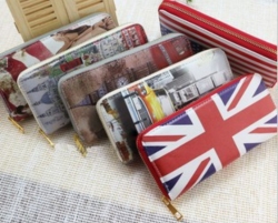 SPECIAL <BR> British American flag and assorted Lady Zipper Wallets RETRO